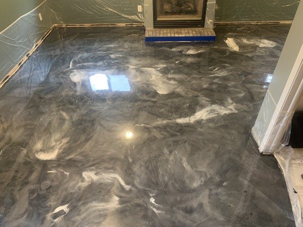 Steel and pearl metallic epoxy floor